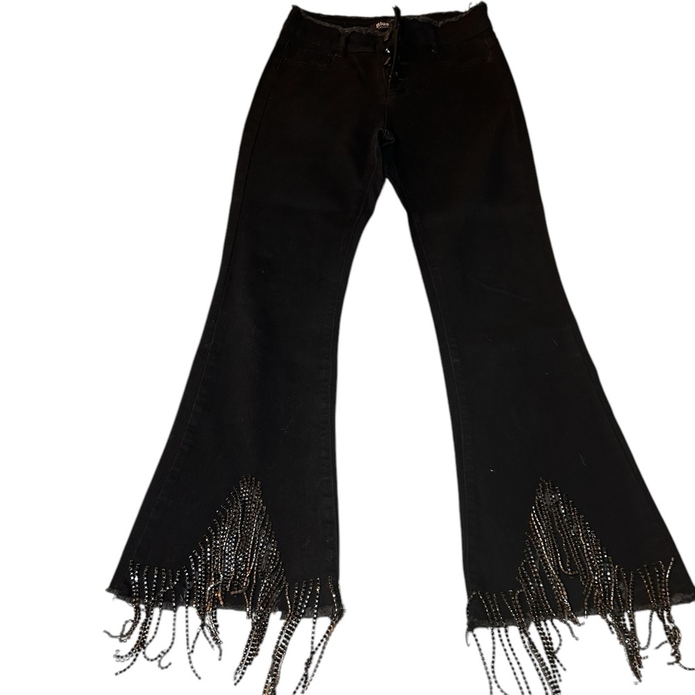Blue B Collection Black Jeans with Metal Fringe